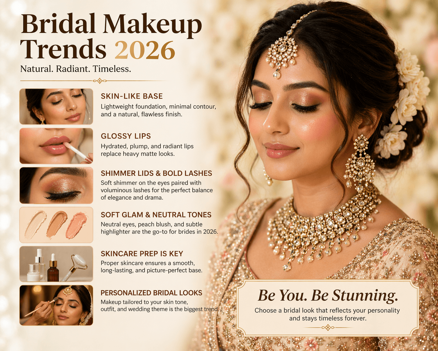 Modern bridal makeup with soft glam look